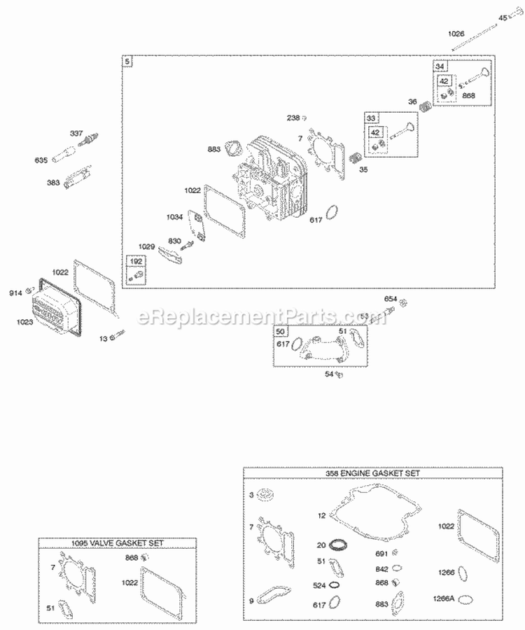 Cylinder Head Gasket Set - Engine Gasket Set - Valve Valves Diagram and Parts List for 218807-0112-E1  Briggs and Stratton Engine